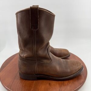 Red Wing 1095 Vintage Brown Leather Pull On Work Boots Made in USA Men's 8.5B.